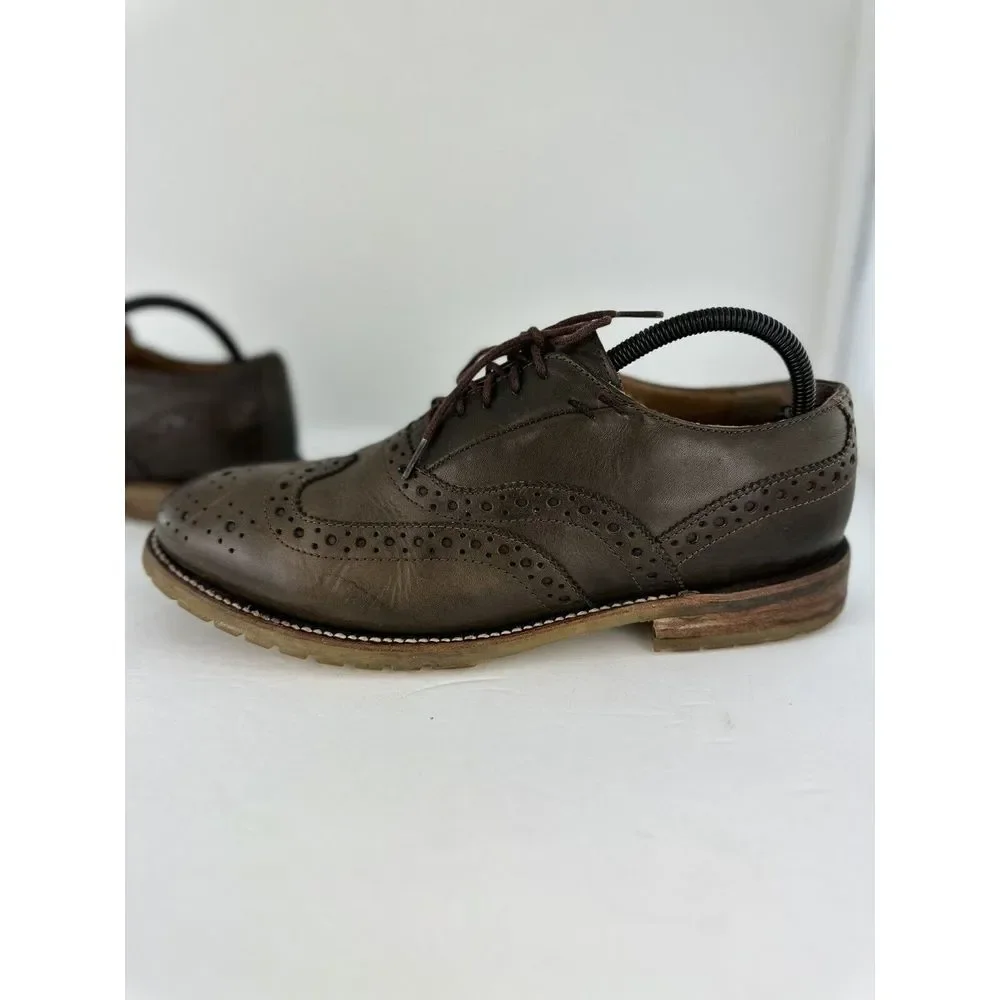 J.D. Fisk Mens Brown Leather Wingtip Oxford Lug Sole‎ Brogue Shoes Size 9.5